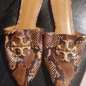 Tory Burch Gold Emblem Snake Print Mules